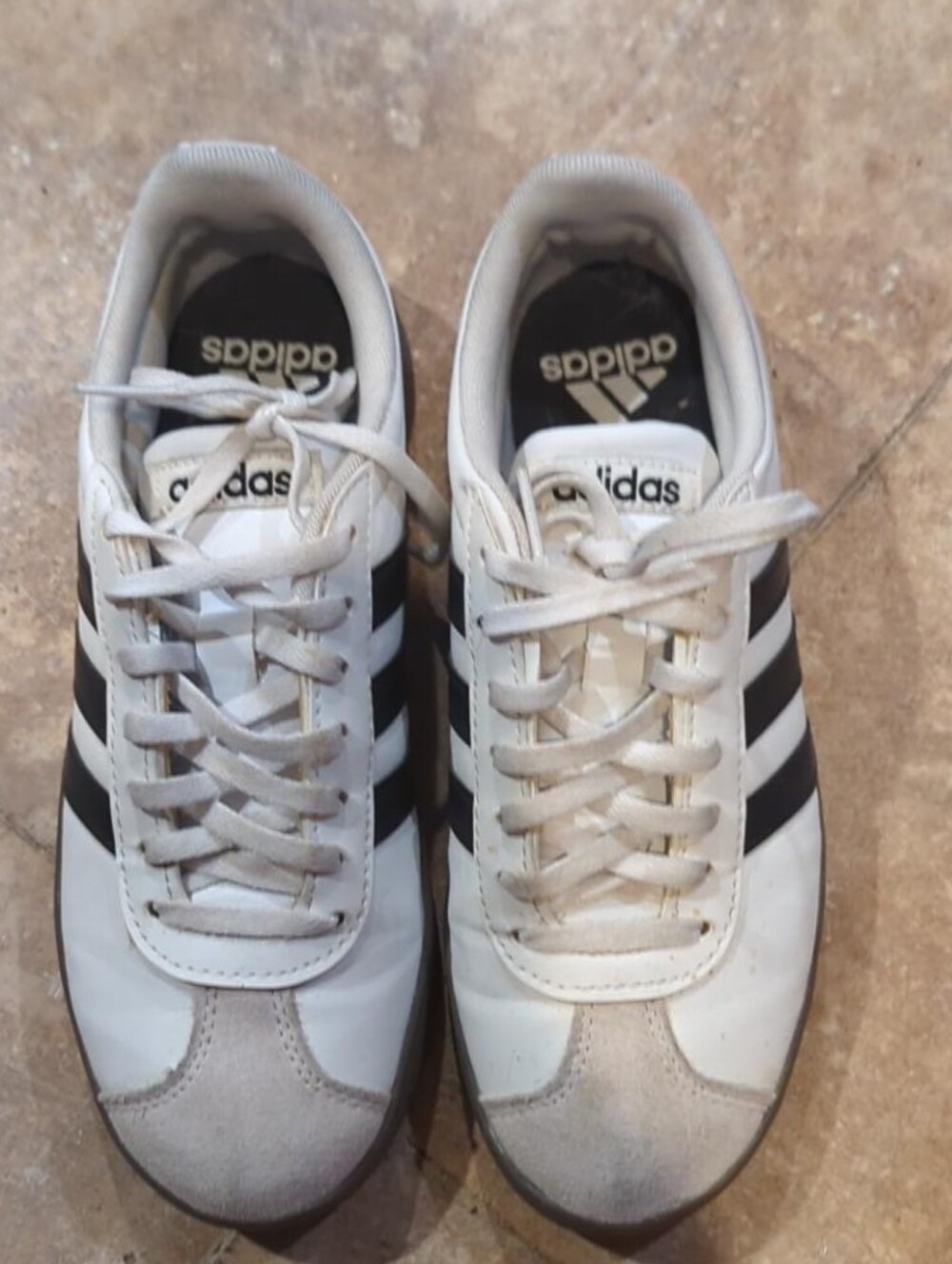 Adidas VL Court Base Women’s 6.5 White Black Suede Toe Sneakers ID3714